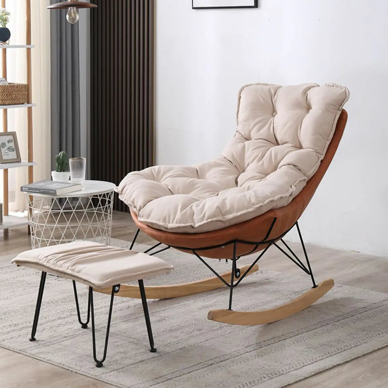 Cotton Upholstered Rocking Chair with Removable Cushions