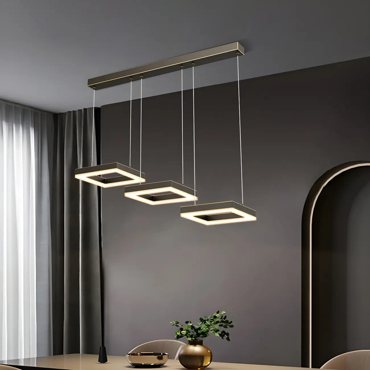 Geometric 3-Light Brass LED Island Pendant Light for Kitchen