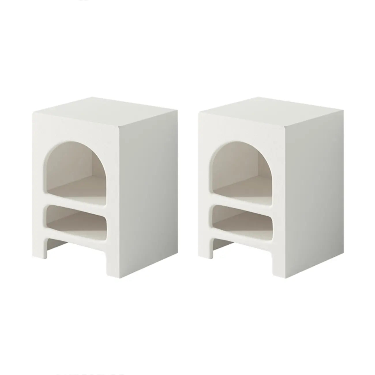 Rectangular White Wood Arched Open Storage Nightstand