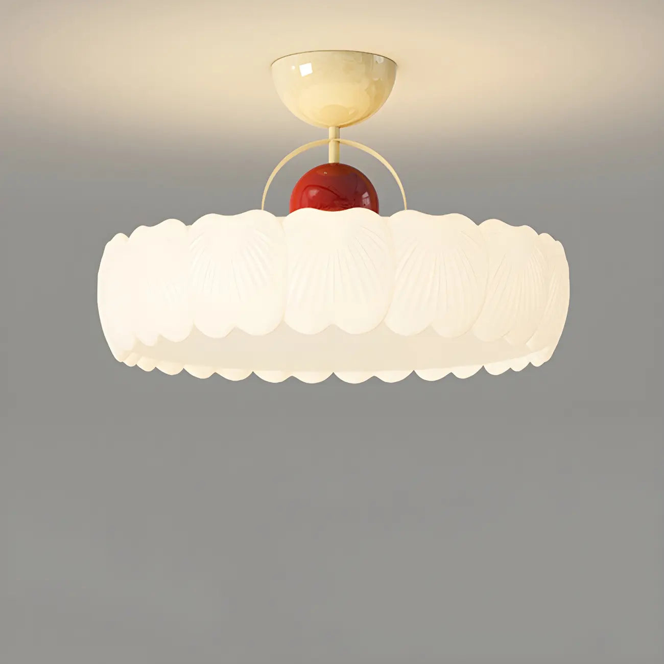 Drum Shape Beige Semi-Flush Ceiling Light with Plastic Shade