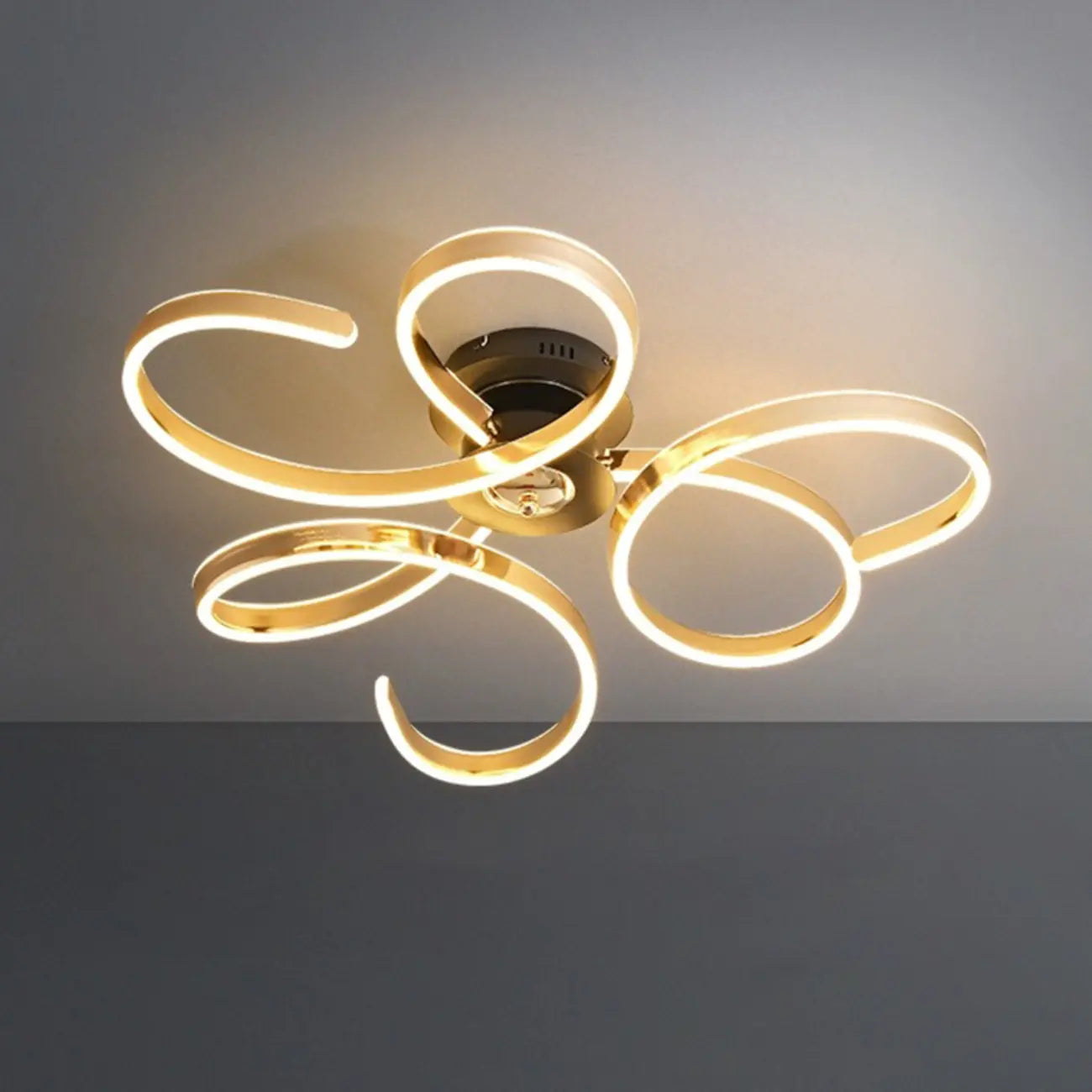 Gold Ribbon LED Semi Flush Ceiling Light 3-Gear Dimming