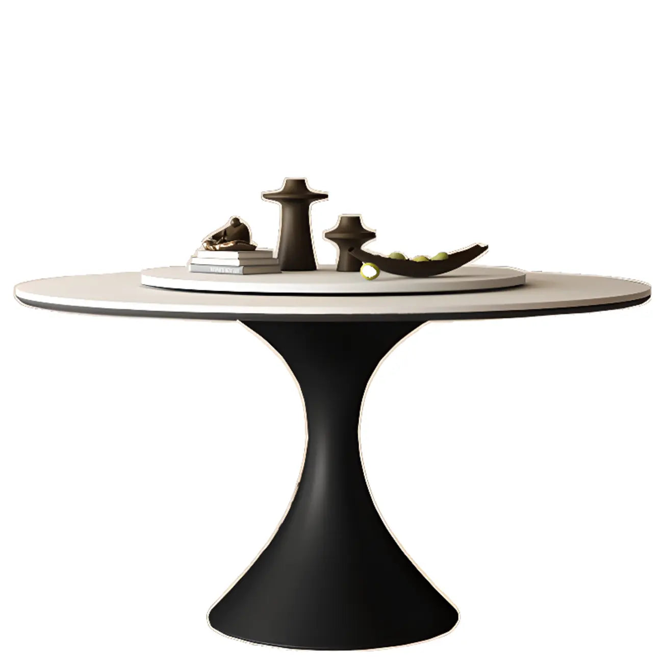 Modern Black Pedestal White Stone Top Round Dining Table