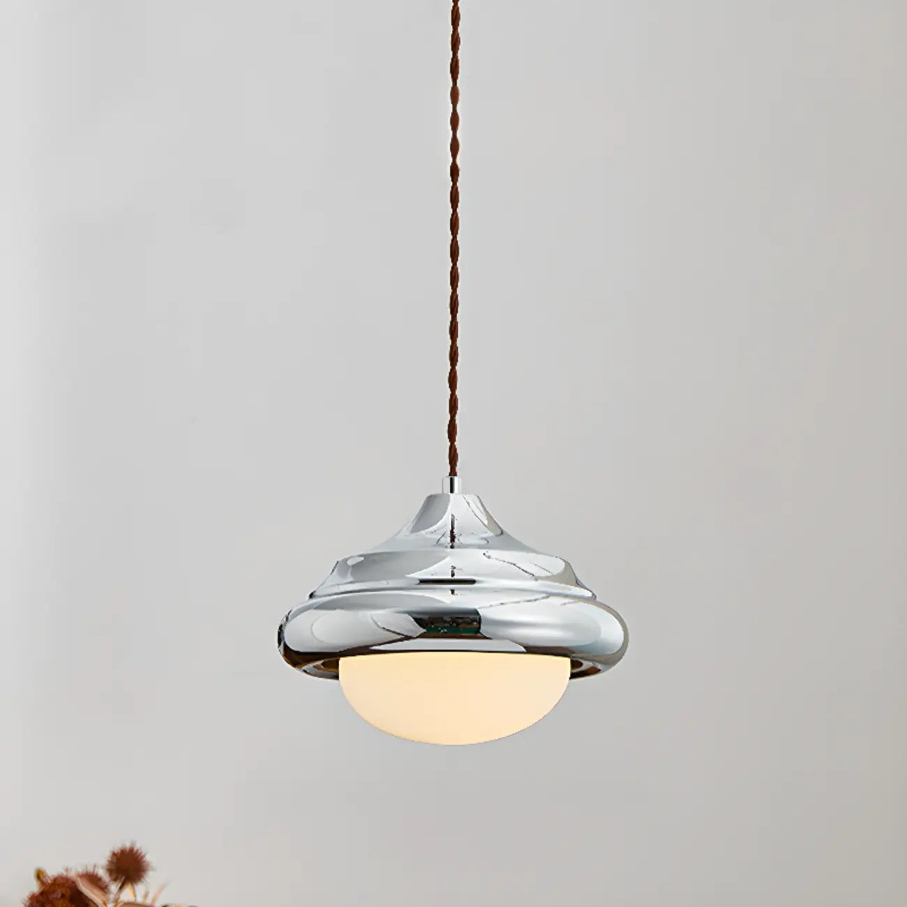 Geometric Walnut Glass Indoor Pendant Light Adjustable Height