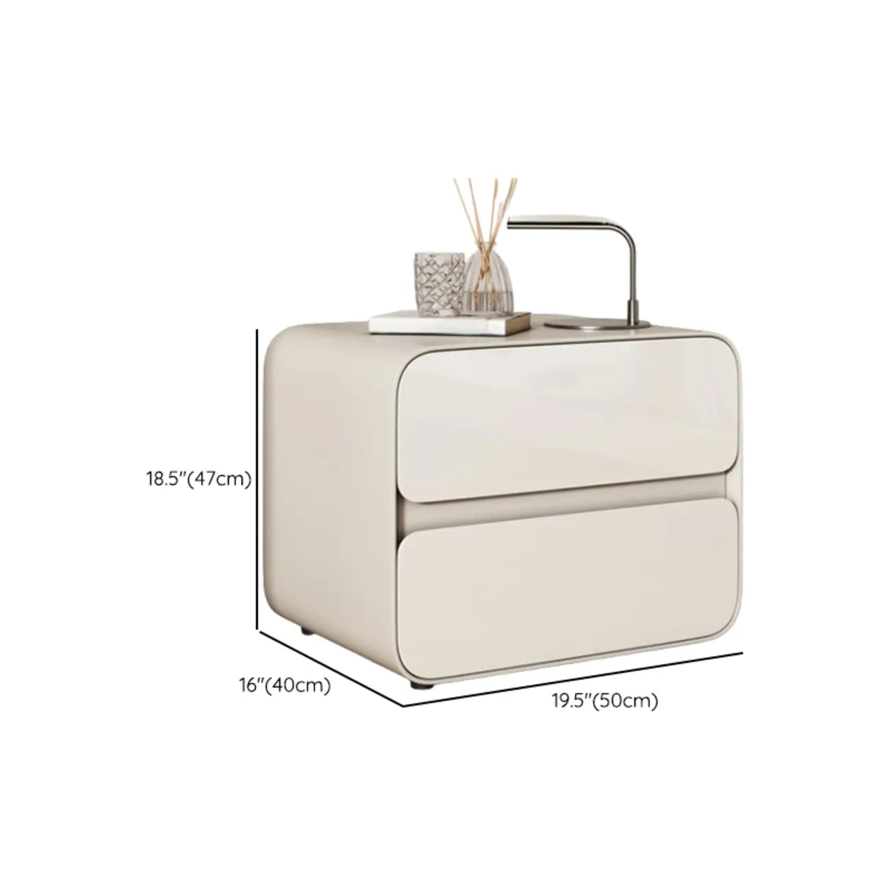 White Art Deco Faux Leather Top Storage Nightstand