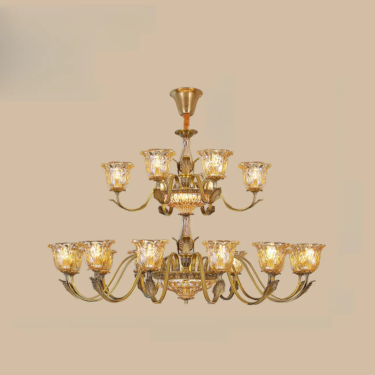 Gold Floral Glass Crystal Chandelier Elegant Design