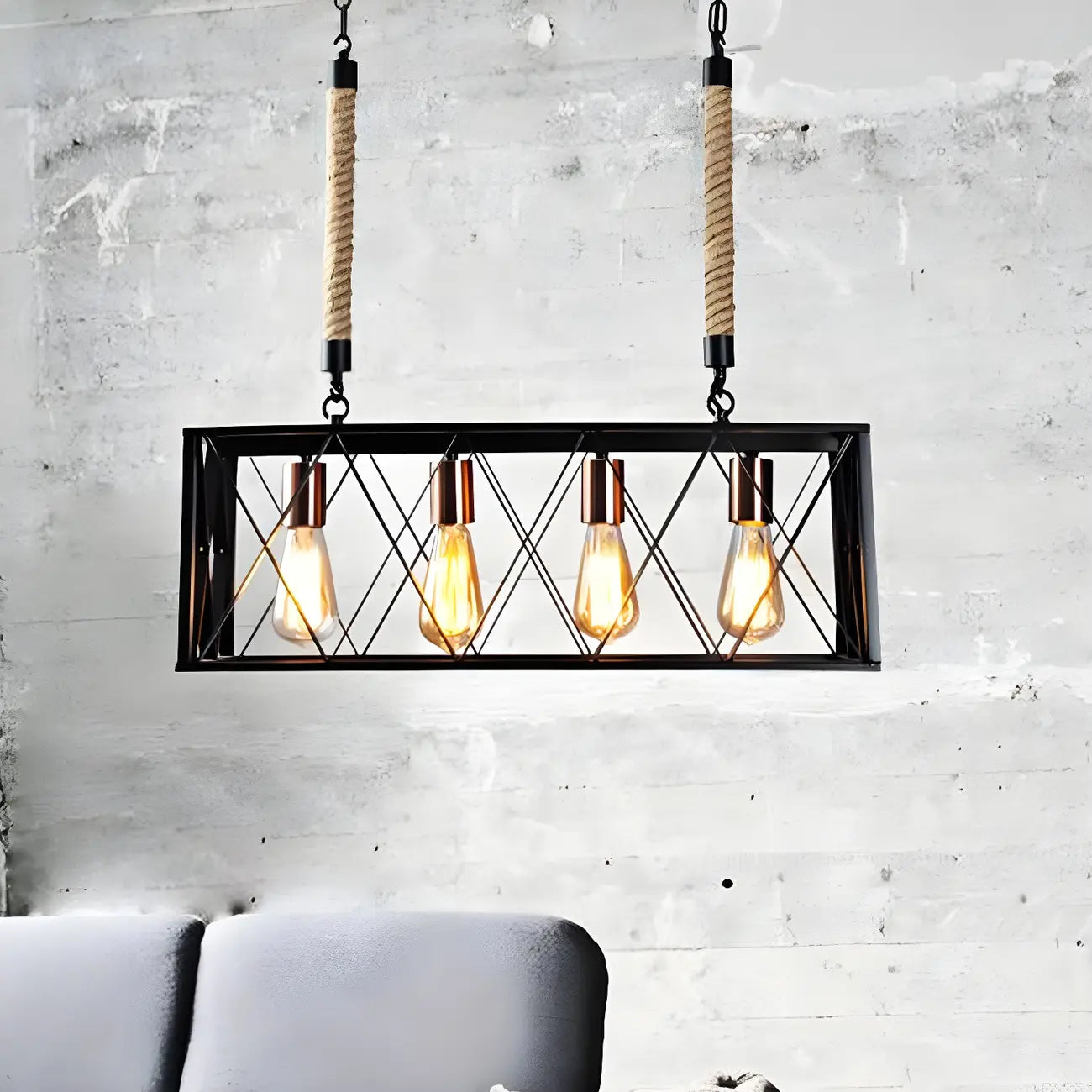 Industrial 4-Light Rectangle Black Metal Pendant Light