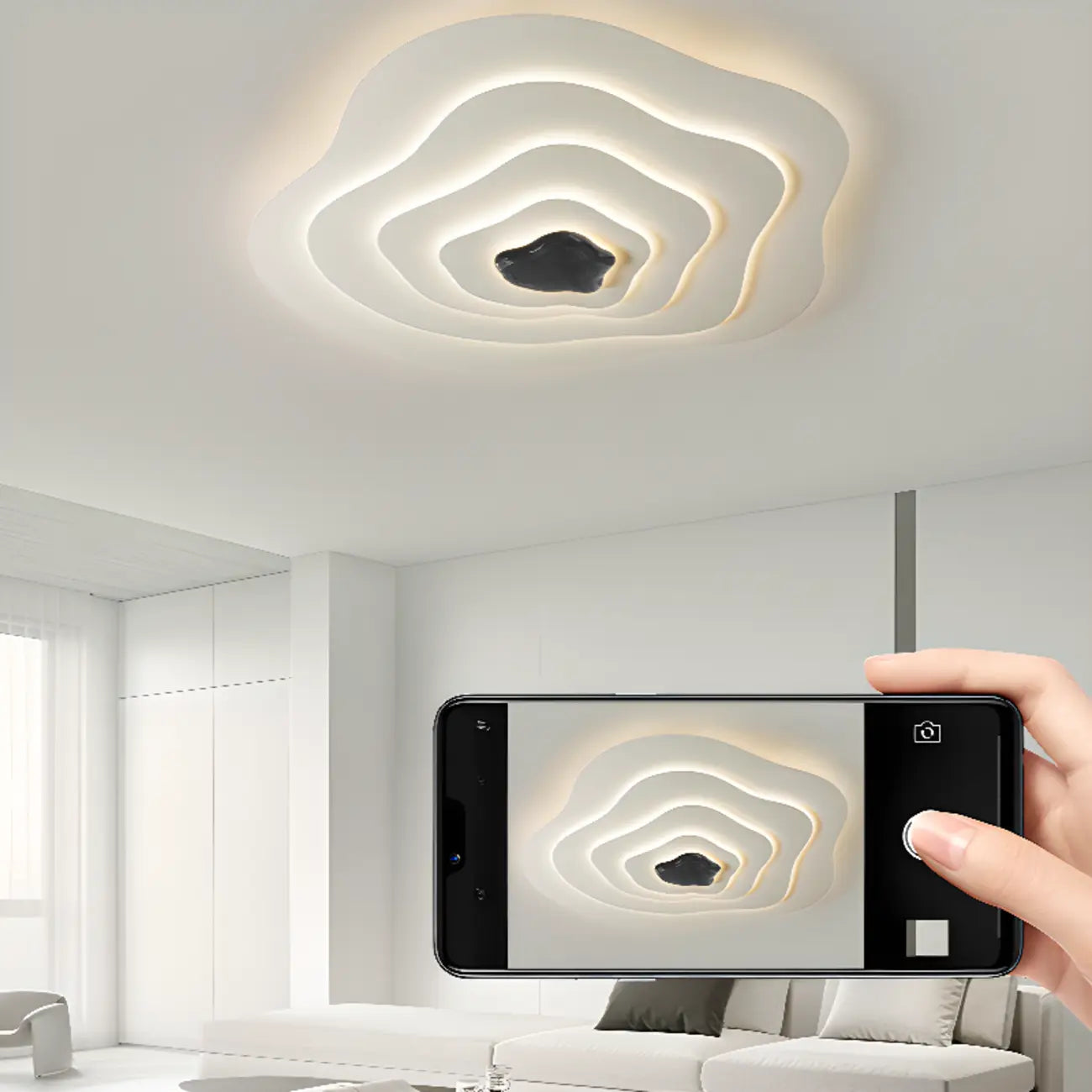 Modern Dimmable Tier Resin Flush Ceiling Light for Bedroom