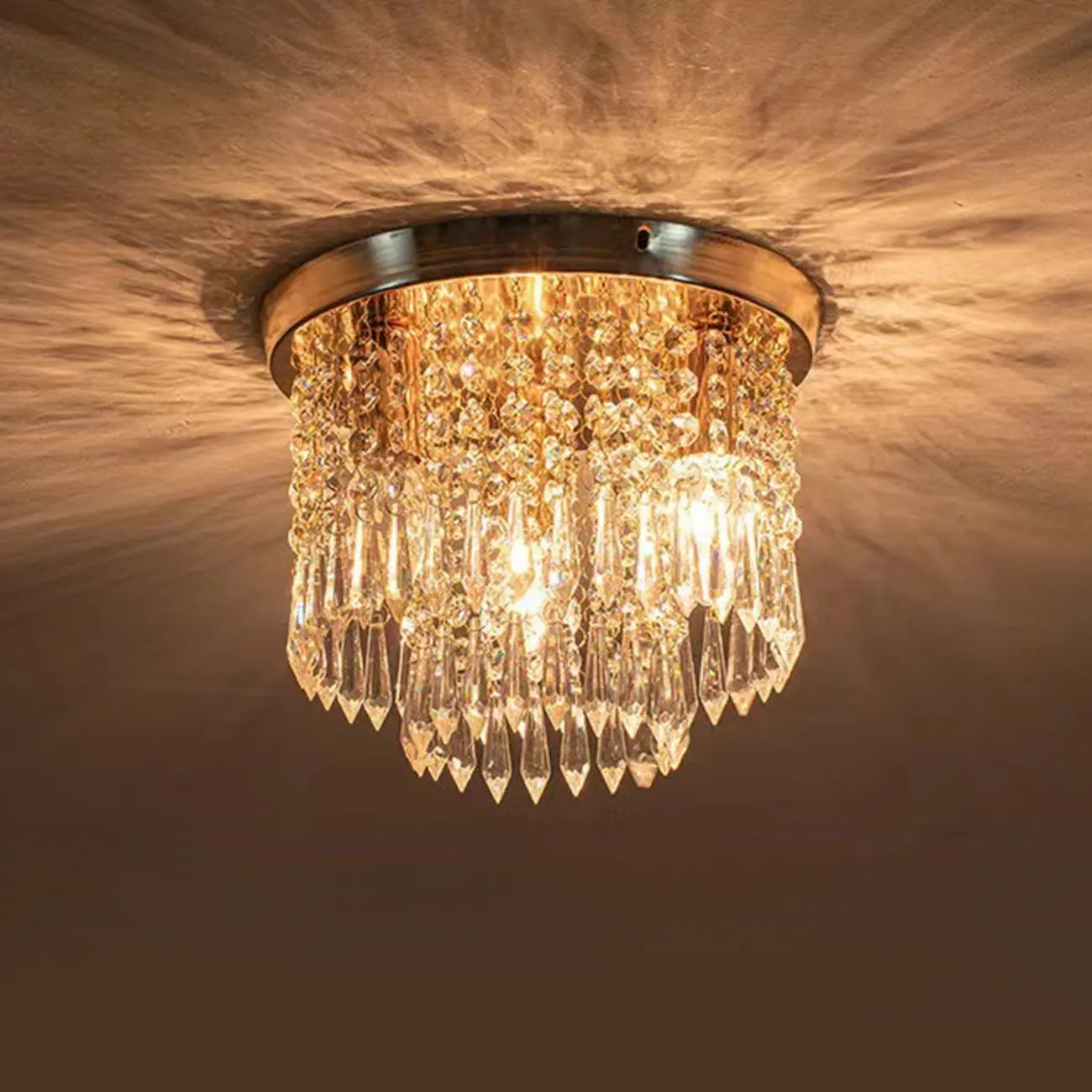 Geometric Crystal Flush Ceiling Light Fixture for Living Room