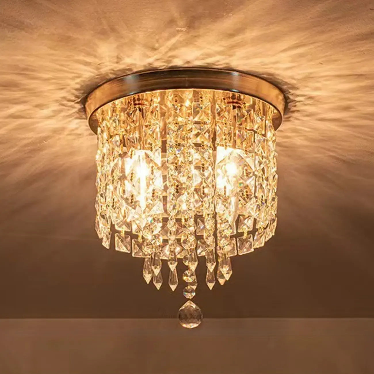 Geometric Crystal Flush Ceiling Light Fixture for Living Room