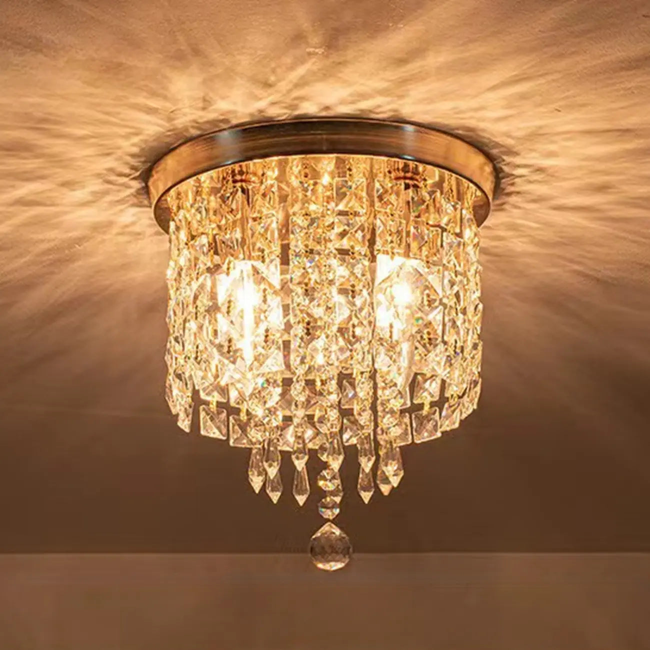 Geometric Crystal Flush Ceiling Light Fixture for Living Room