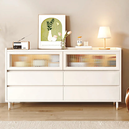 Elegant Pine Wooden Double Dresser with 6-Drawers