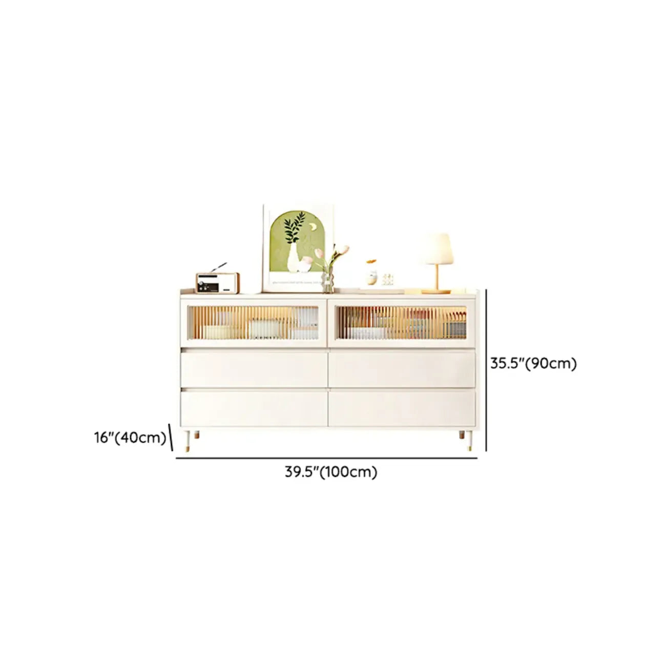 Elegant Pine Wooden Double Dresser with 6-Drawers