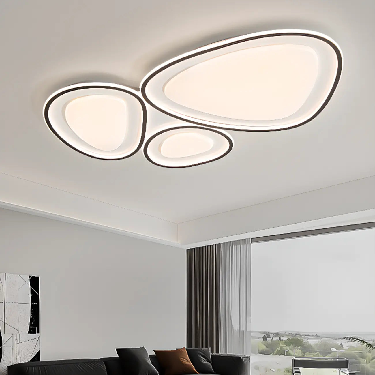 Modern Black-White Flush Ceiling Light with 3 Gear Dimming