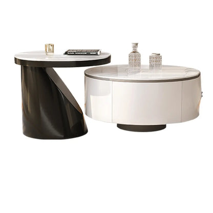 Elegant Indoor Round Nesting Coffee Table with 2 Drawers