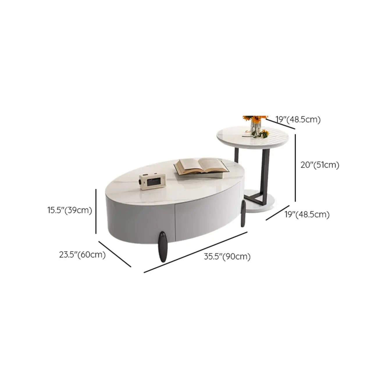 Elegant Indoor Round Nesting Coffee Table with 2 Drawers