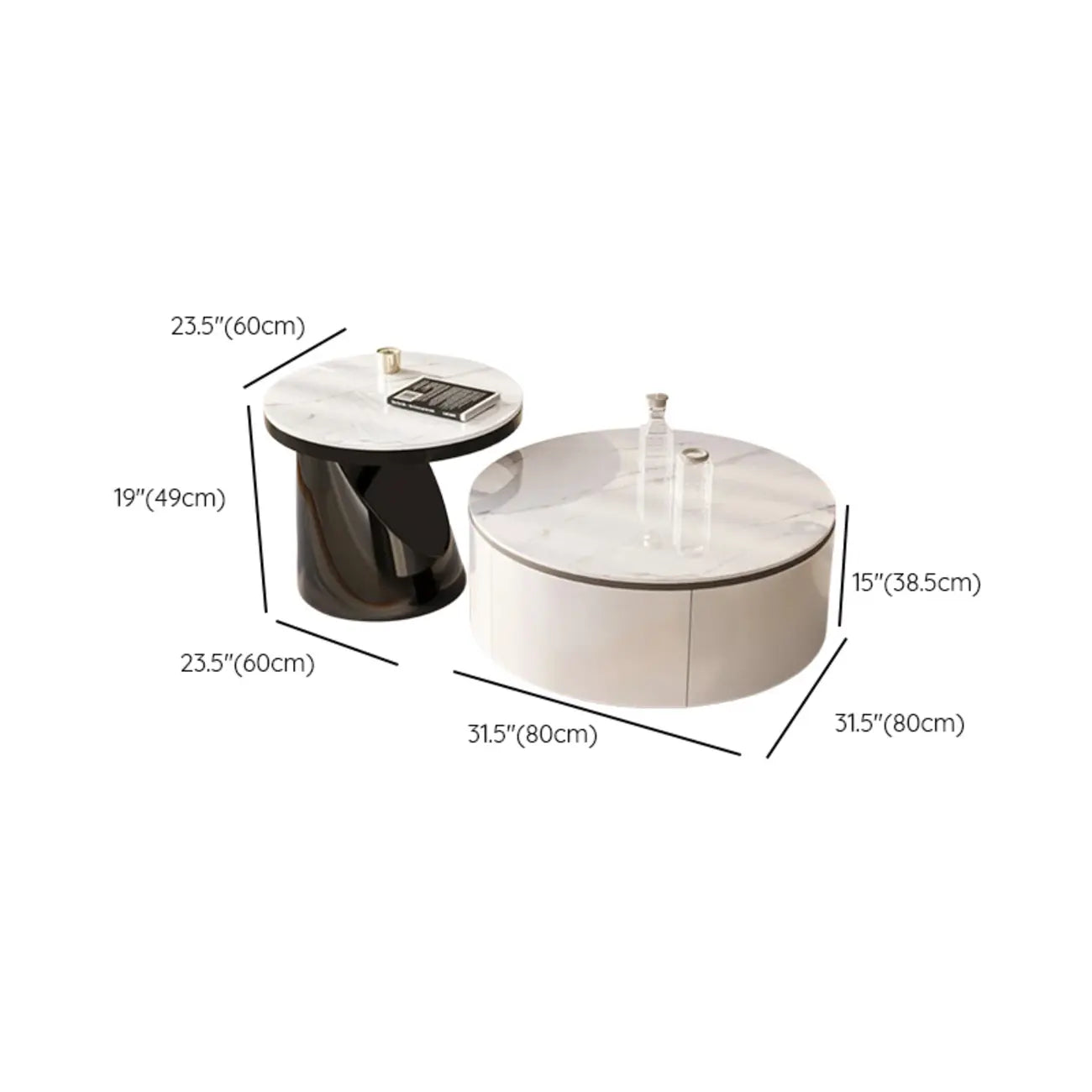 Elegant Indoor Round Nesting Coffee Table with 2 Drawers