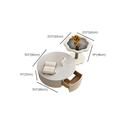 Elegant Indoor Round Nesting Coffee Table with 2 Drawers