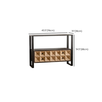 Rustic Wooden Console Table with Drawers and Trims