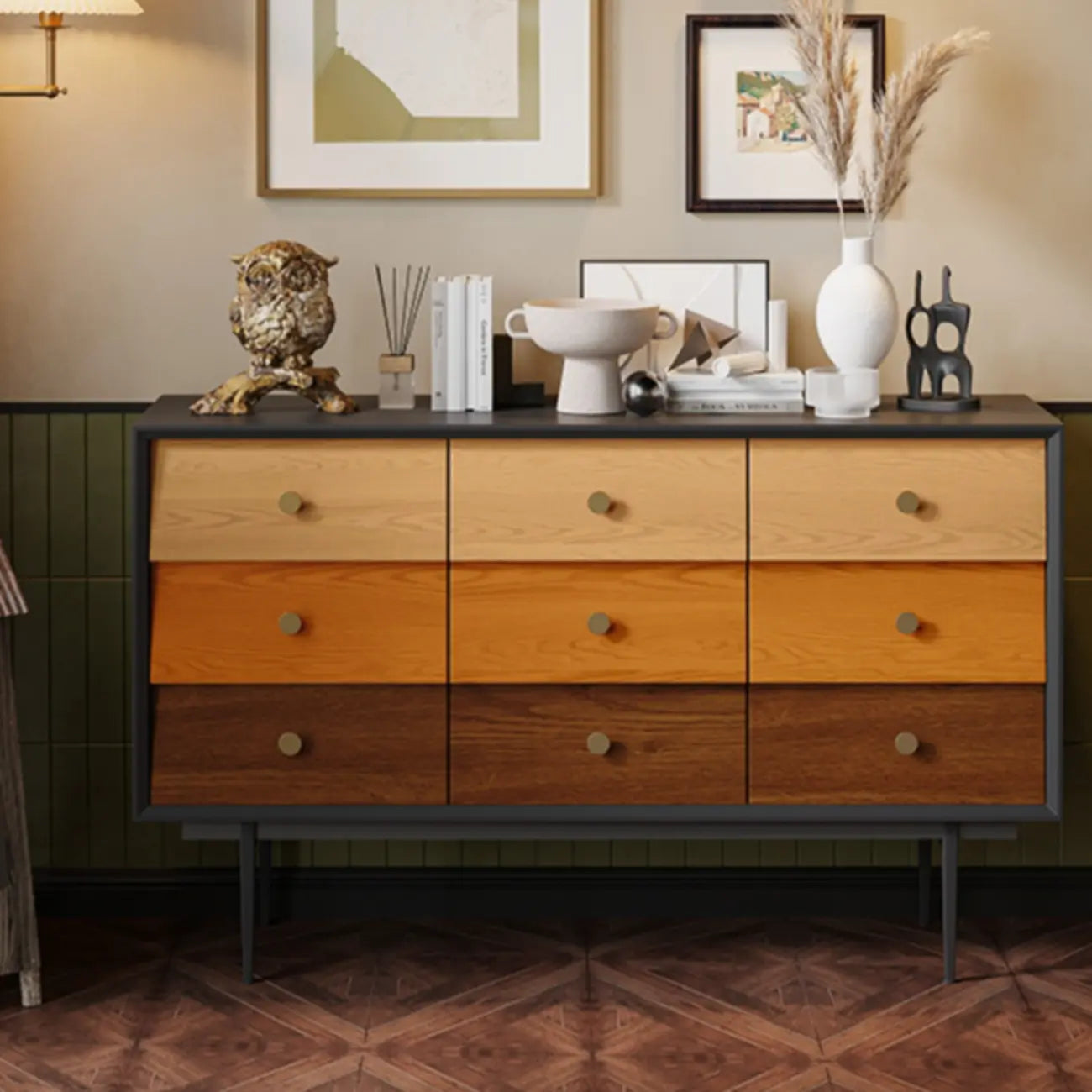 Modern Wooden Storage Cabinet with Drawers in Retro Style