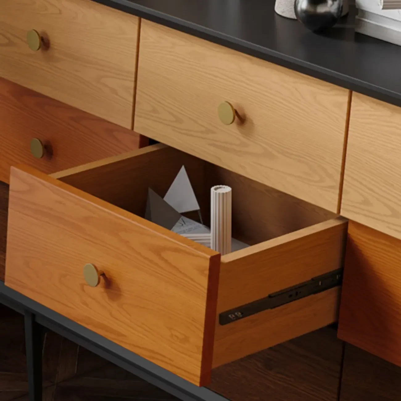 Modern Wooden Storage Cabinet with Drawers in Retro Style