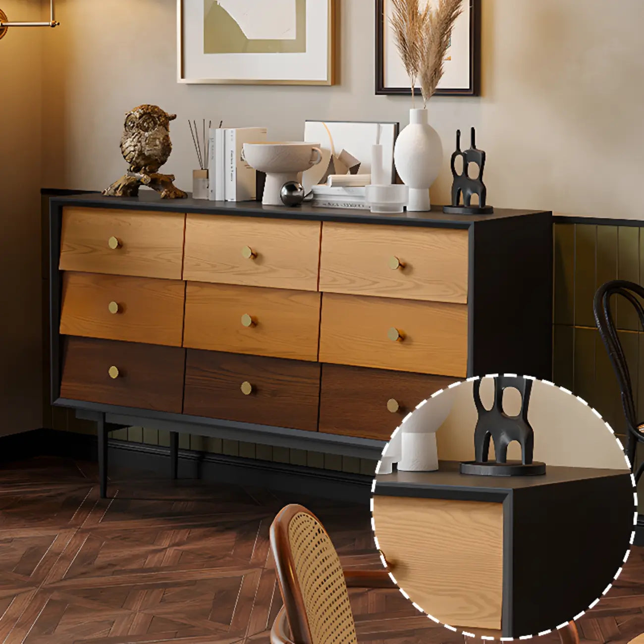 Modern Wooden Storage Cabinet with Drawers in Retro Style