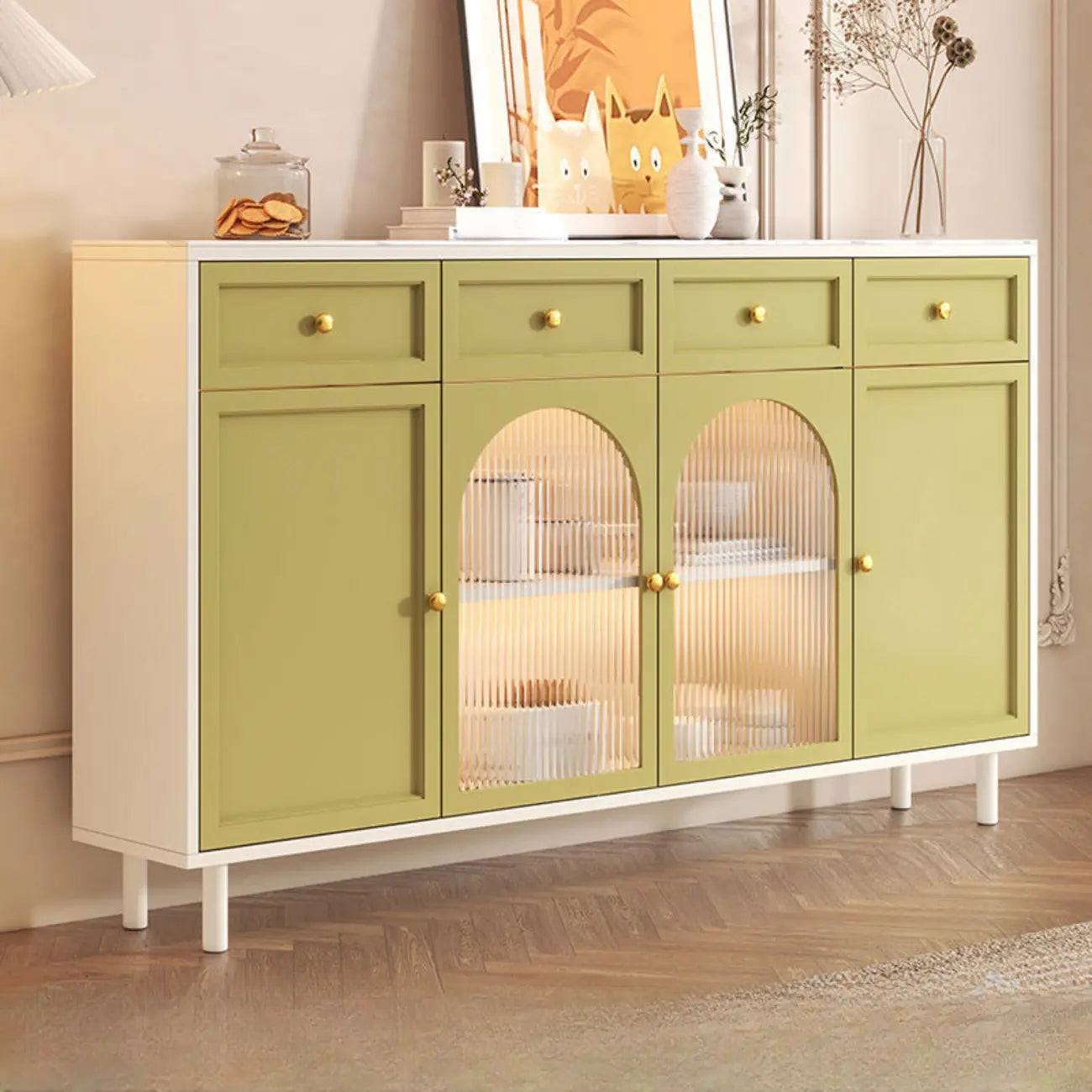 Scandinavian Wooden Kitchen Cabinet with Stone Counter Top