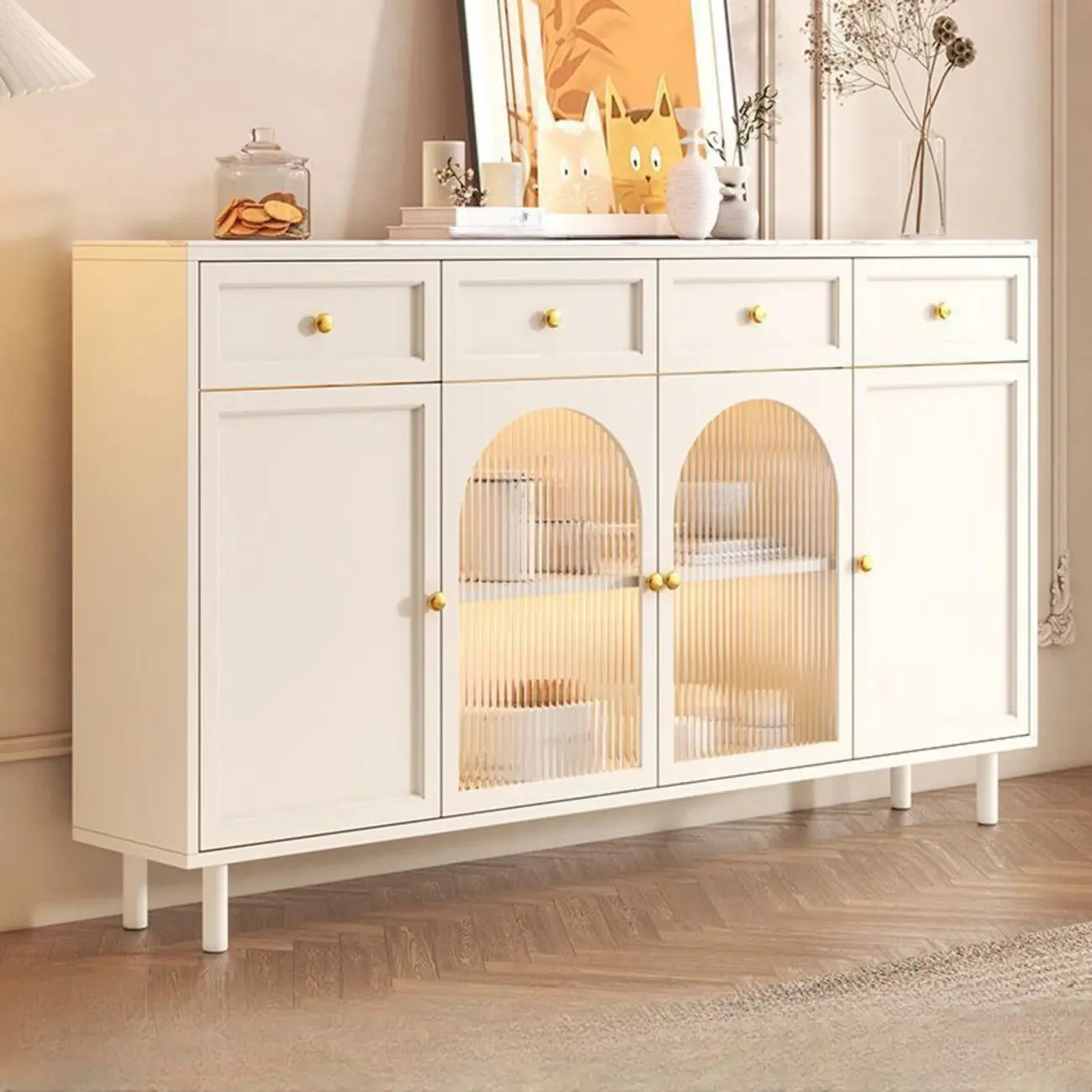 Scandinavian Wooden Kitchen Cabinet with Stone Counter Top