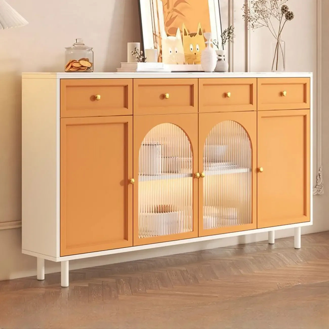 Scandinavian Wooden Kitchen Cabinet with Stone Counter Top