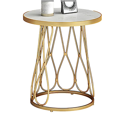 Round Gold Marble End Table with Storage for Living Room