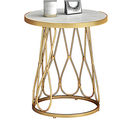 Round Gold Marble End Table with Storage for Living Room