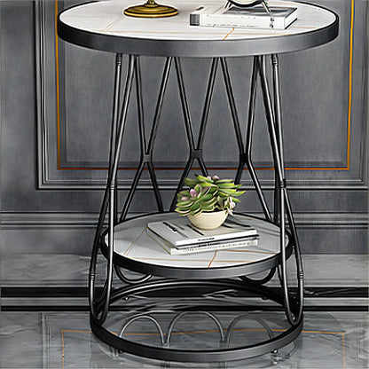 Round Gold Marble End Table with Storage for Living Room