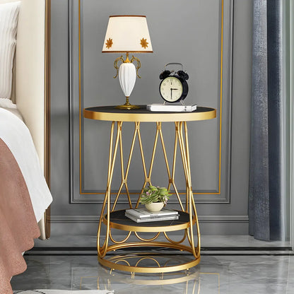 Round Gold Marble End Table with Storage for Living Room