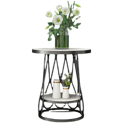 Round Gold Marble End Table with Storage for Living Room