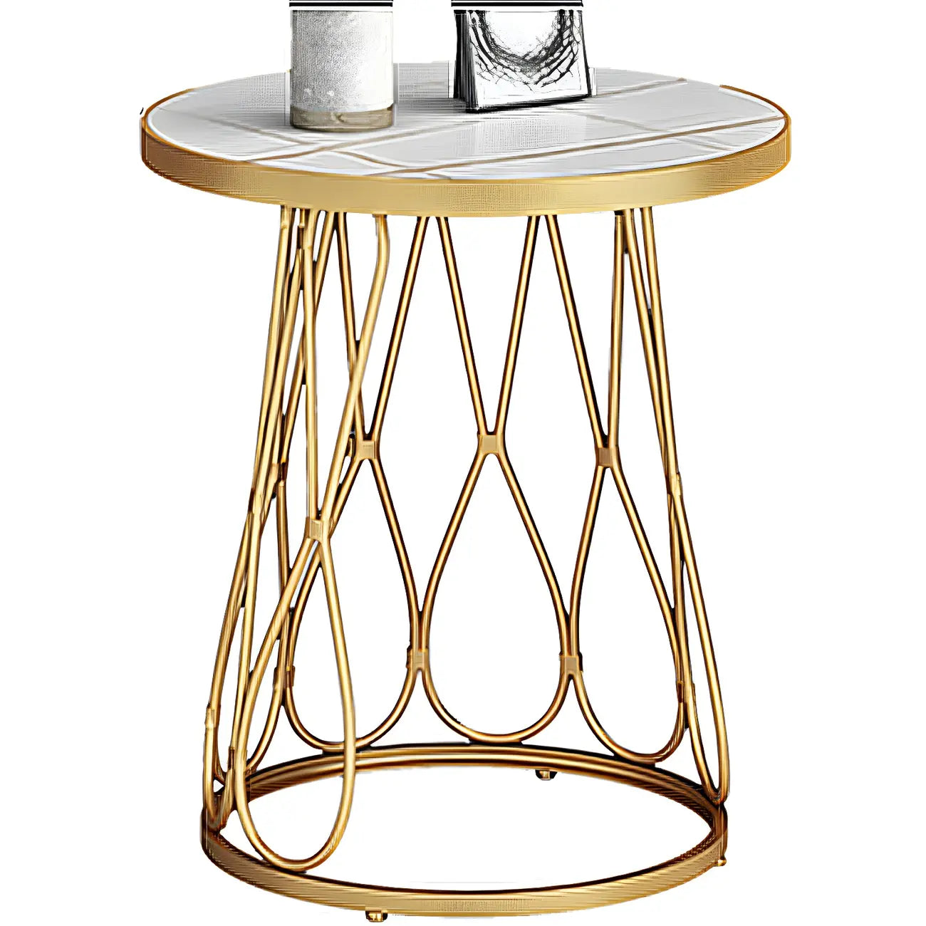 Round Gold Marble End Table with Storage for Living Room