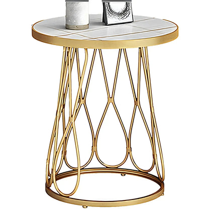 Round Gold Marble End Table with Storage for Living Room