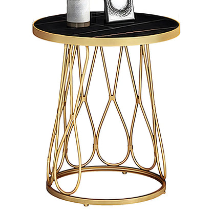Round Gold Marble End Table with Storage for Living Room