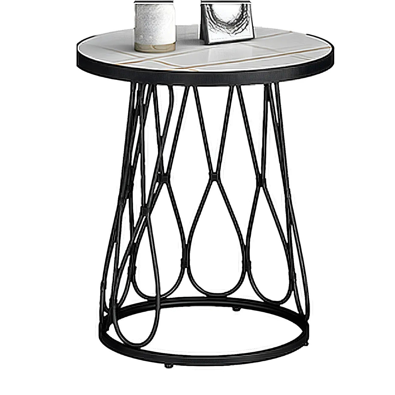 Round Gold Marble End Table with Storage for Living Room