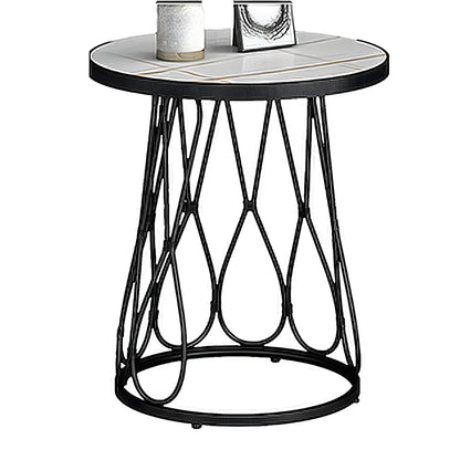 Round Gold Marble End Table with Storage for Living Room