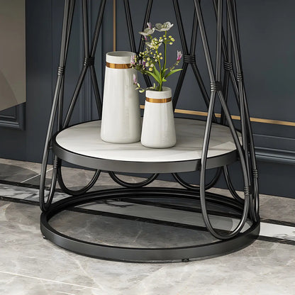 Round Gold Marble End Table with Storage for Living Room