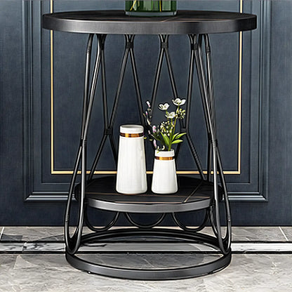 Round Gold Marble End Table with Storage for Living Room