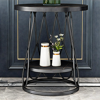 Round Gold Marble End Table with Storage for Living Room