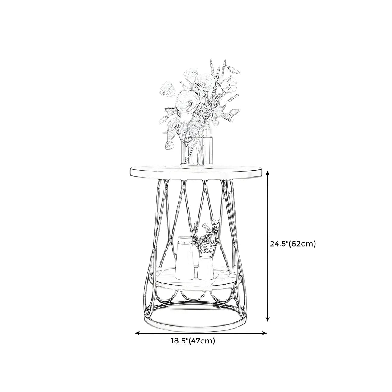 Round Gold Marble End Table with Storage for Living Room