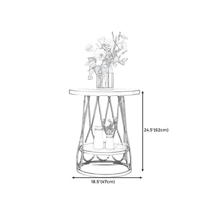 Round Gold Marble End Table with Storage for Living Room