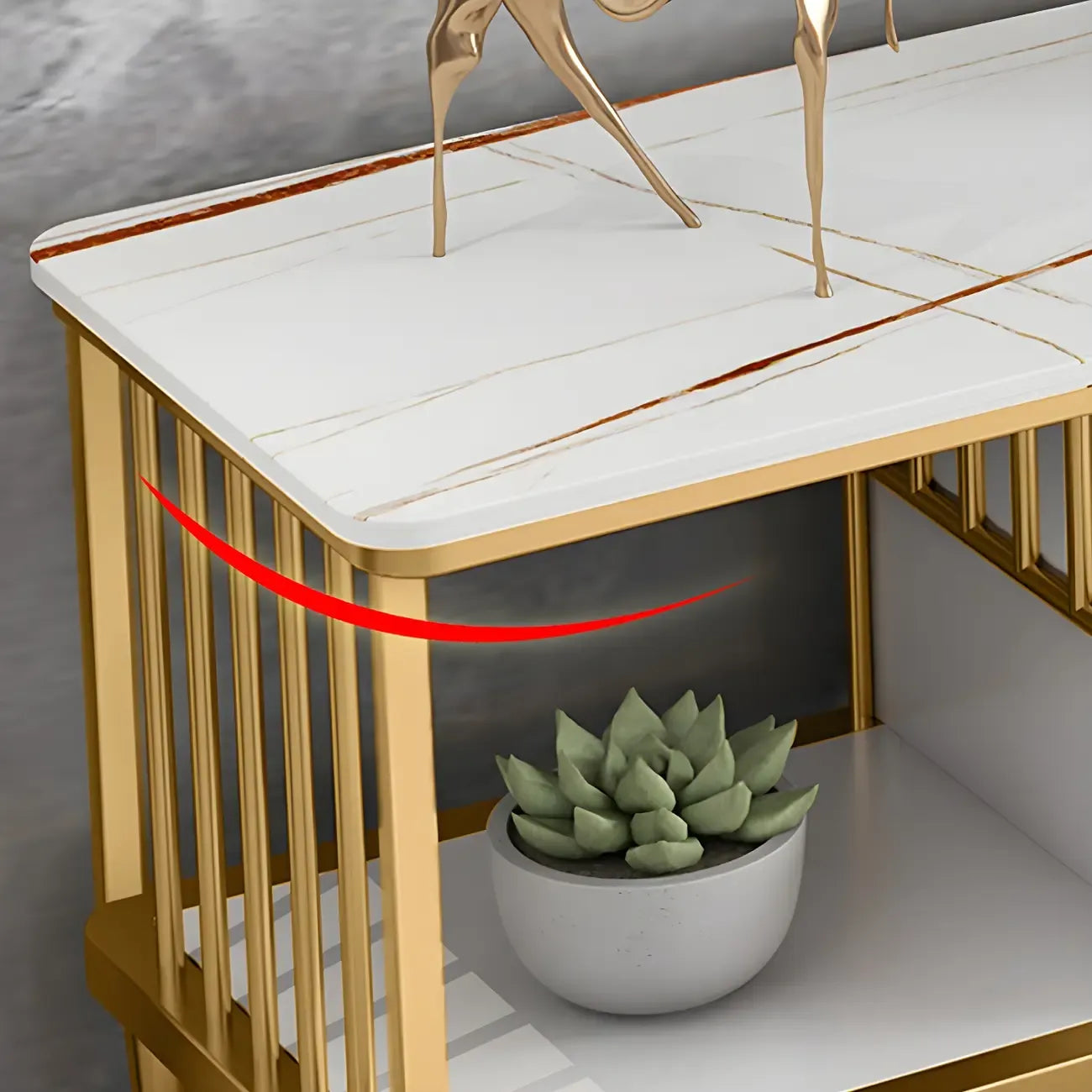 Luxury White Metal Frame Open Storage TV Stand with Drawers