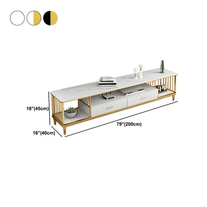 Luxury White Metal Frame Open Storage TV Stand with Drawers