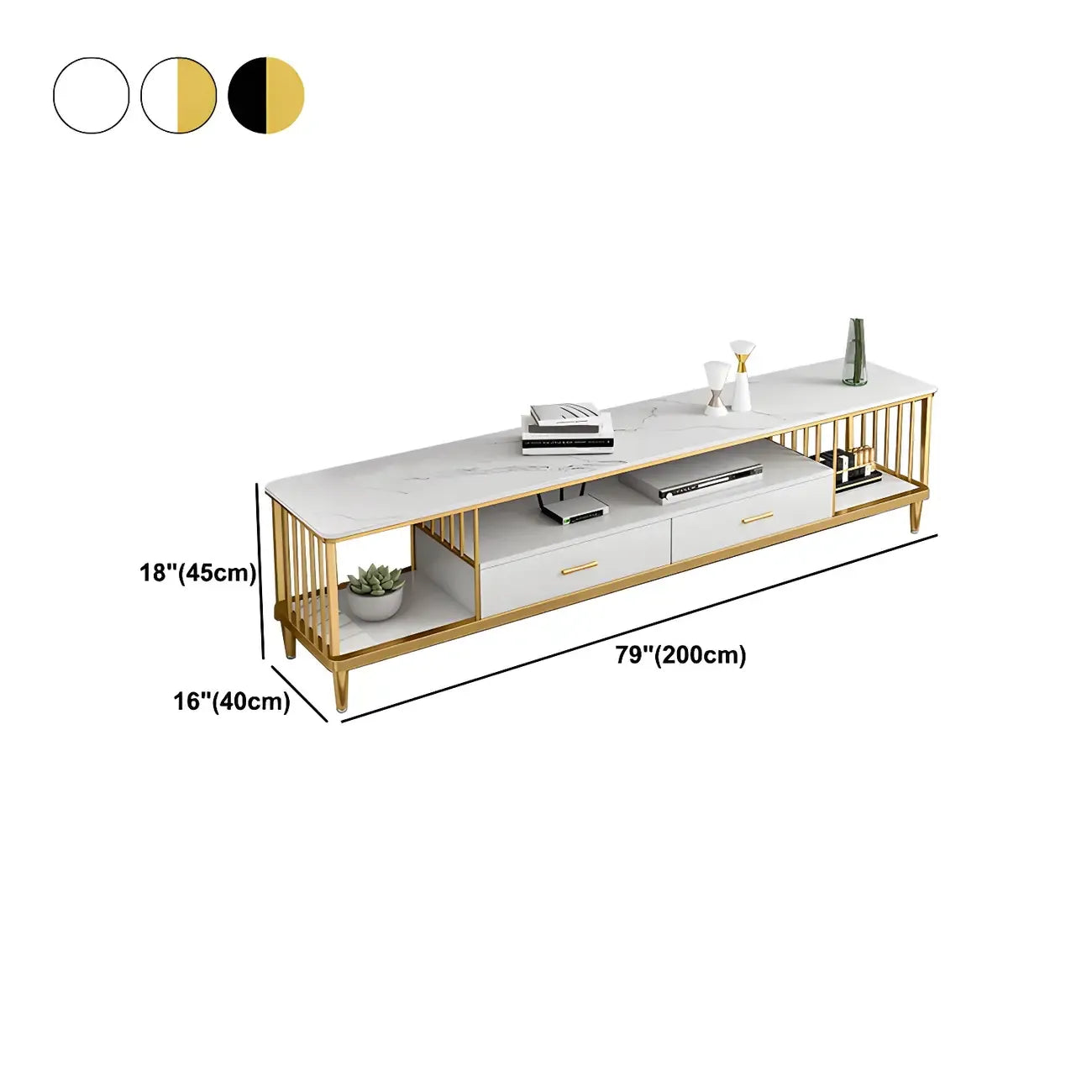 Luxury White Metal Frame Open Storage TV Stand with Drawers