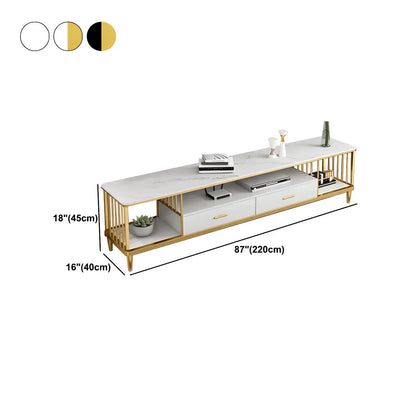 Luxury White Metal Frame Open Storage TV Stand with Drawers