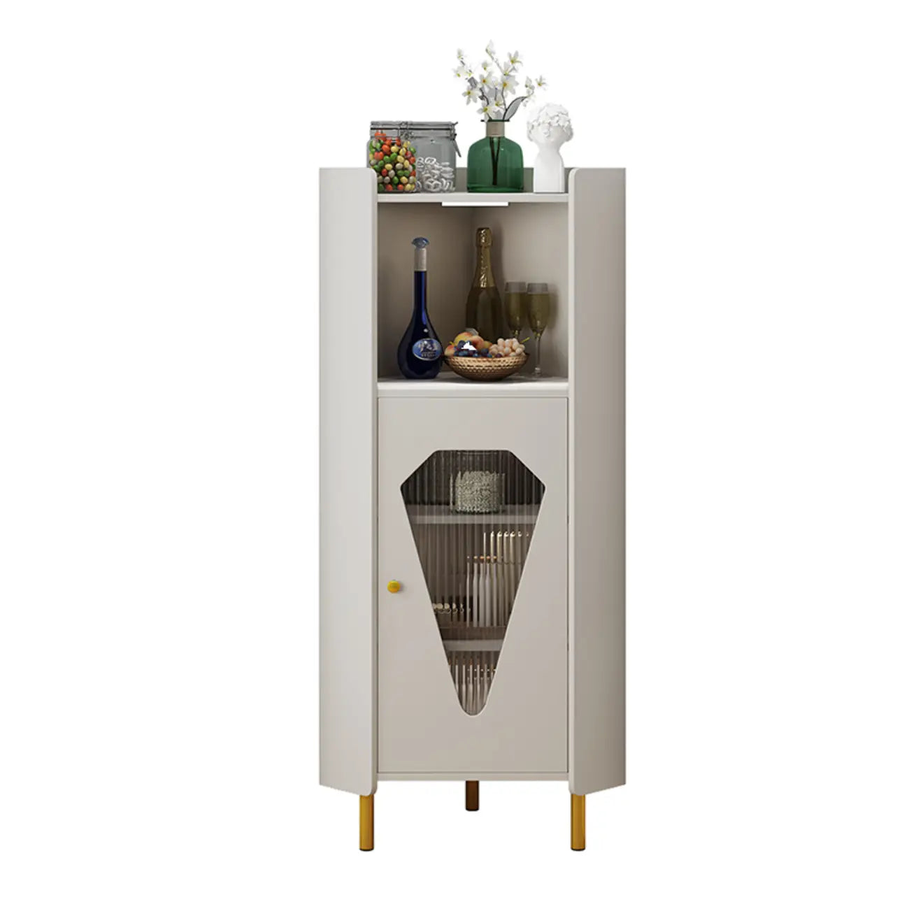 Freestanding Wooden Corner Cabinet with Metal Foot & Light