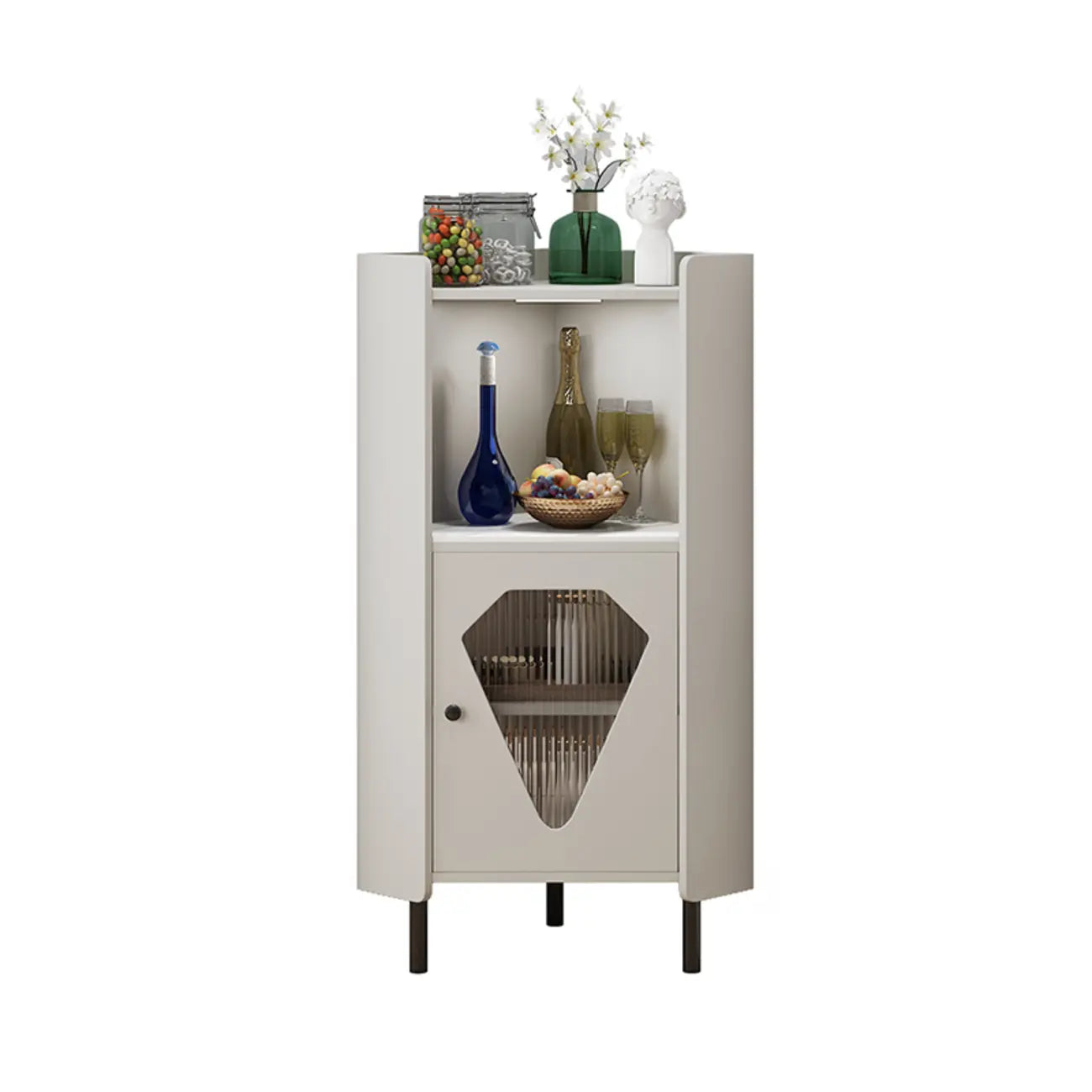 Freestanding Wooden Corner Cabinet with Metal Foot & Light