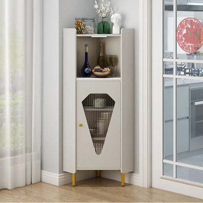Freestanding Wooden Corner Cabinet with Metal Foot & Light